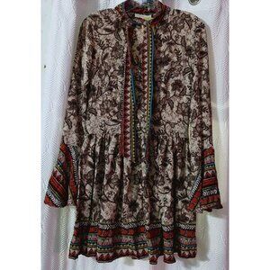 Catch Stitch Women's Dress Size Large Brown Floral Print Nwt Length 31"